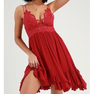 Free People FP One Red Adella Slip Mini Dress Crochet Ruffle Size XL